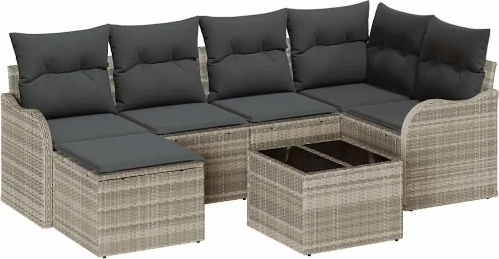 vidaXL Set de canapele pentru grădină 7 pcs Gri deschis Rattan poli