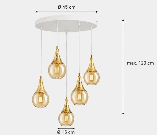 Lustră pe cablu LACRIMA WHITE 5xE27/60W/230V d. 45 cm