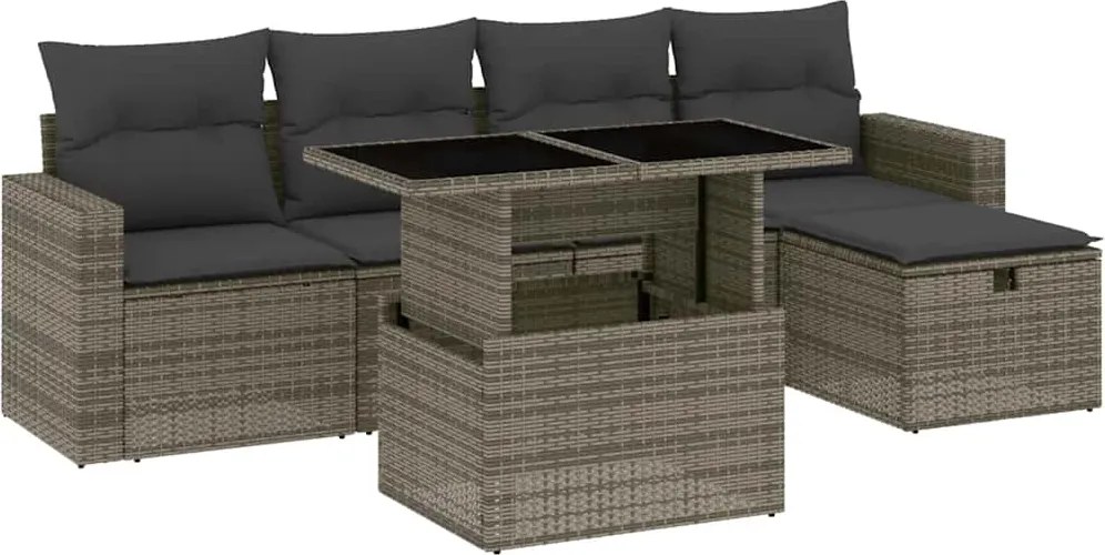 vidaXL Set mobilier grădină cu perne, 6 piese, gri, poliratan