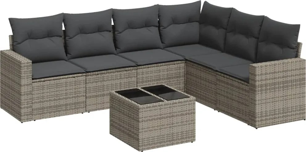 vidaXL Set canapele de grădină, 7 piese, cu perne, gri, poliratan