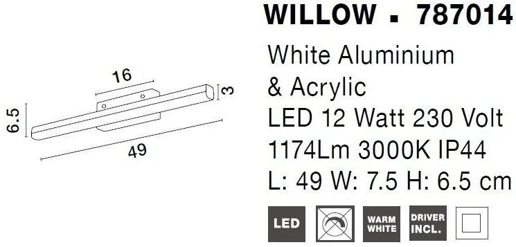 Aplica LED de perete pentru baie design modern WILLOW alb