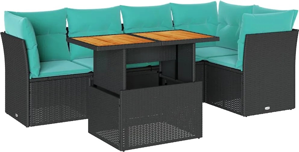 vidaXL Set mobilier de grădină cu perne, 6 piese, negru, poliratan