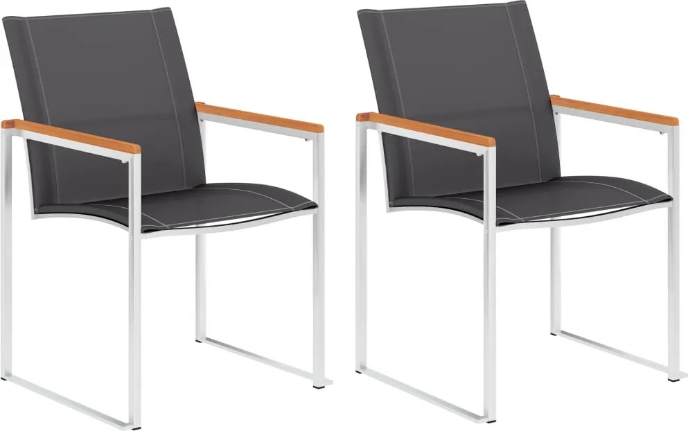 vidaXL Scaune de grădină, 2 buc., gri, oțel inoxidabil și textilenă