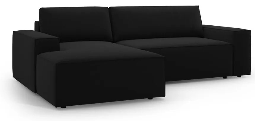 Colțar negru extensibil/cu spațiu de depozitare cu tapițerie din catifea (cu colț pe partea stângă /cu șezlong) Jodie – Micadoni