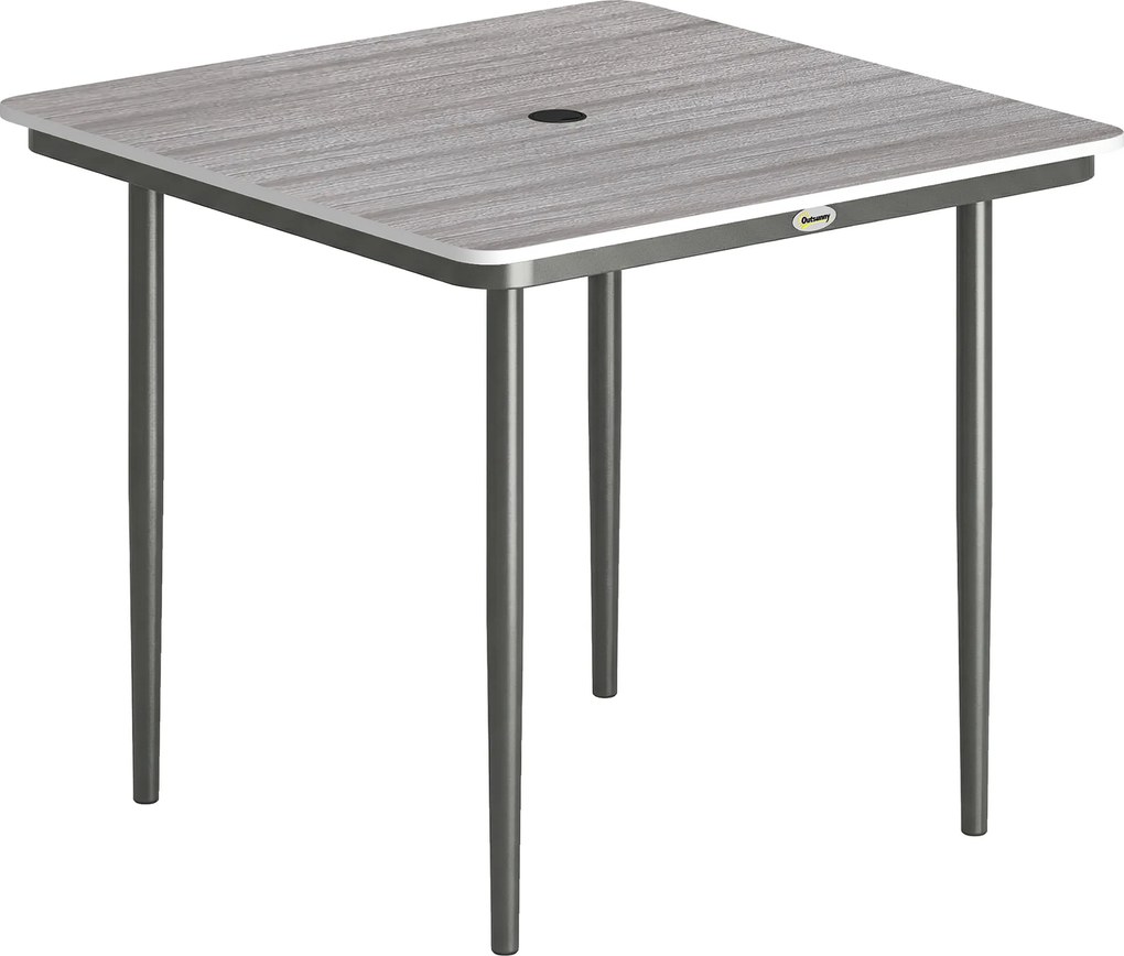 Outsunny Masă de grădină dreptunghiulară pentru 4 persoane, masă de luat masa exterioară cu orificiu pentru umbrelă, 85 x 85 x 72,5 cm, gri | Aosom Romania
