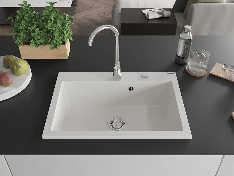 Mexen Elix chiuvetă granitică cu 1 compartiment 700 x 500 mm, albă, sifon crom - 6526701005-20