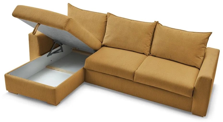 Colțar galben extensibil cu tapițerie din catifea reiată (cu colț variabil) Augustin – Bobochic Paris