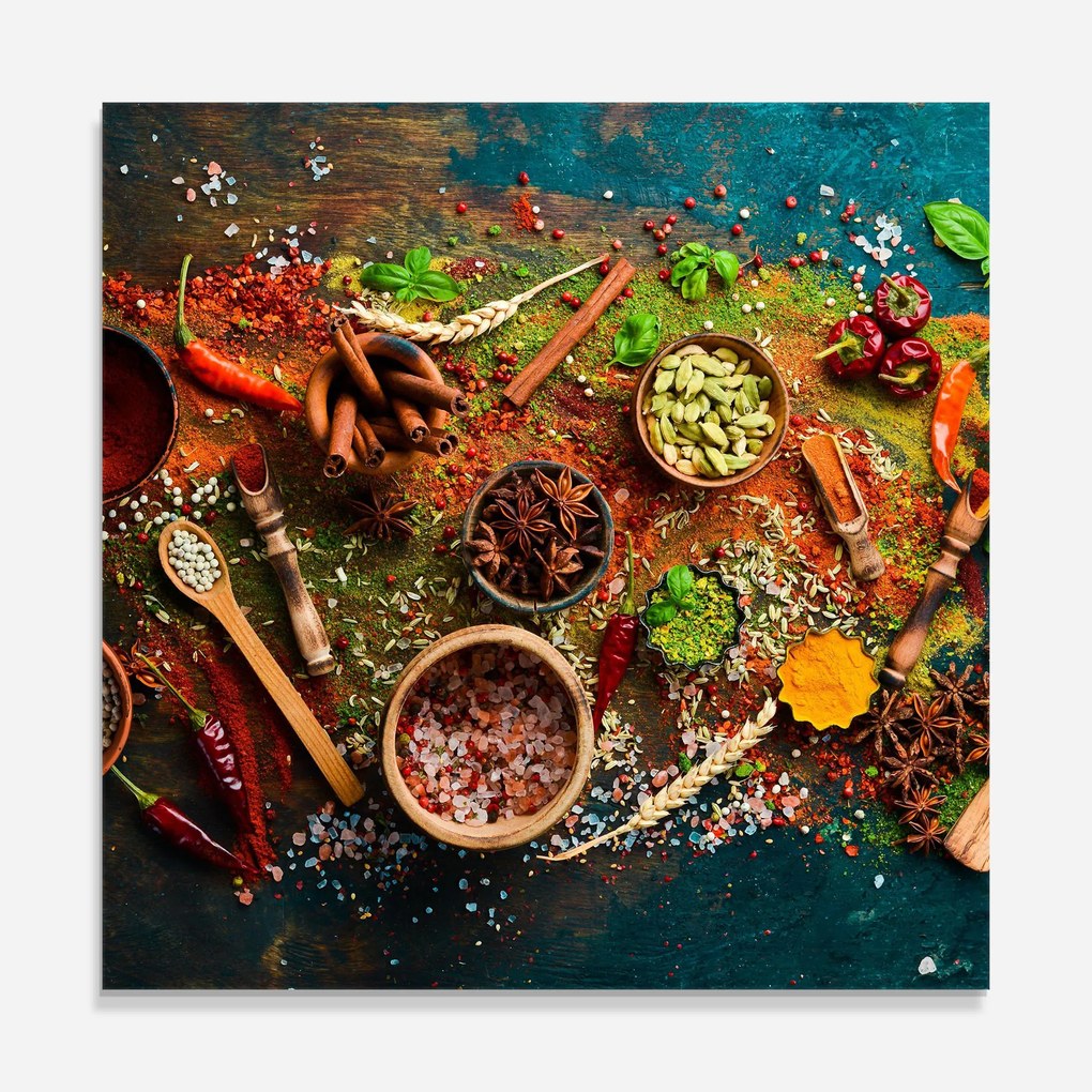 Panou Sticla Bucatarie, 100x100cm, Protectie aragaz, Antistropi, Termorezistent, Alimente, Condimente, Seasonings Mix