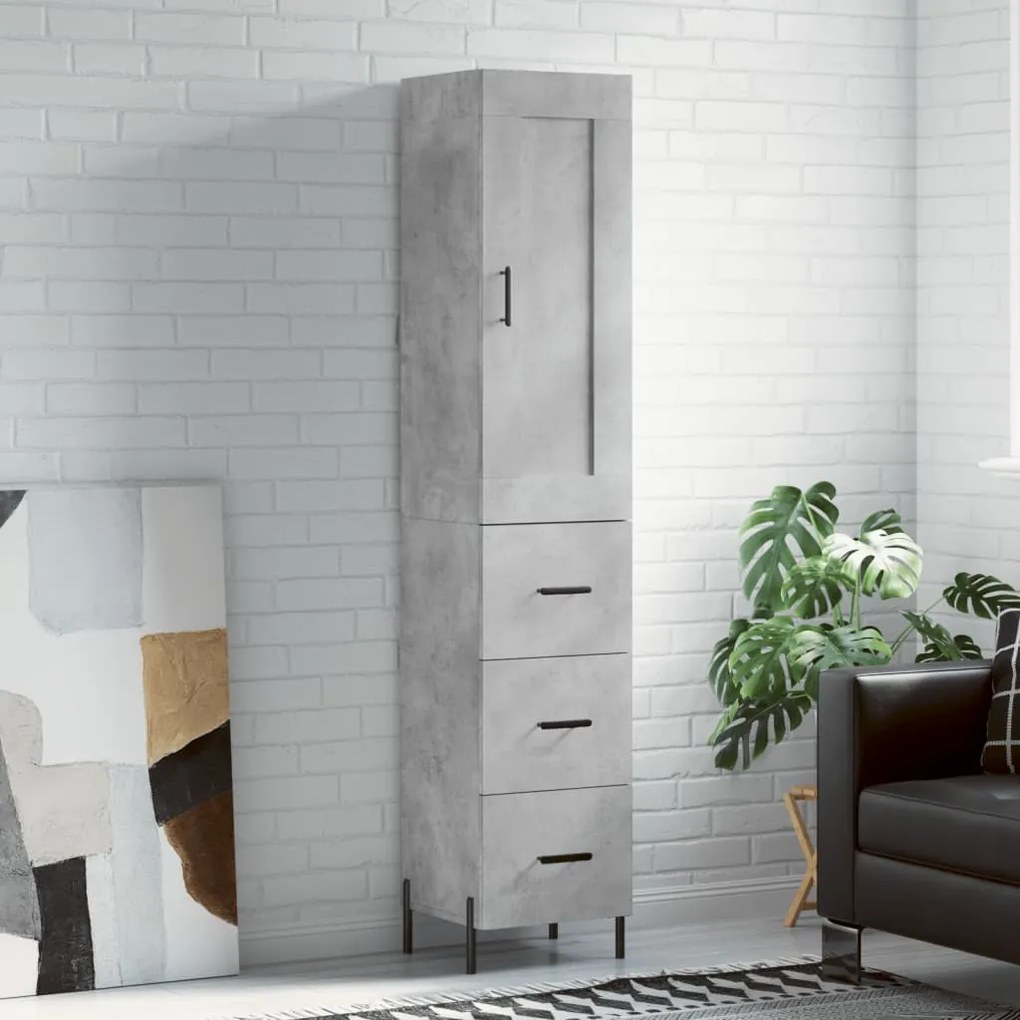 vidaXL Dulap înalt, gri beton, 34,5x34x180 cm, lemn prelucrat