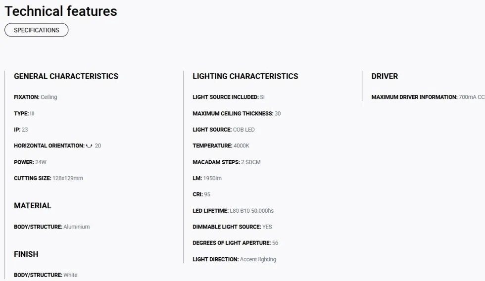 Spot LED incastrabil MINI COLIN-1 White recessed CRI95 18-25W 4000K 56°