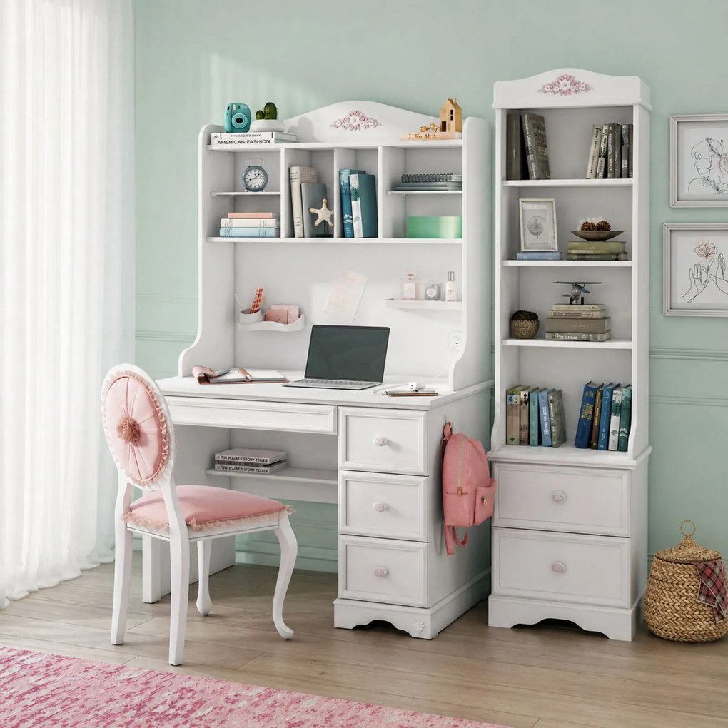 Set Studiu Complet Rustic White ,   Birou mic + Biblioteca + Unitate Superioara
