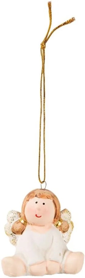 Ornament brad ceramica alb auriu Inger 5 cm x 8 h