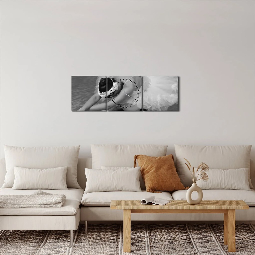Tablou - Balerină, alb-negru (cu ceas) (90x30 cm)