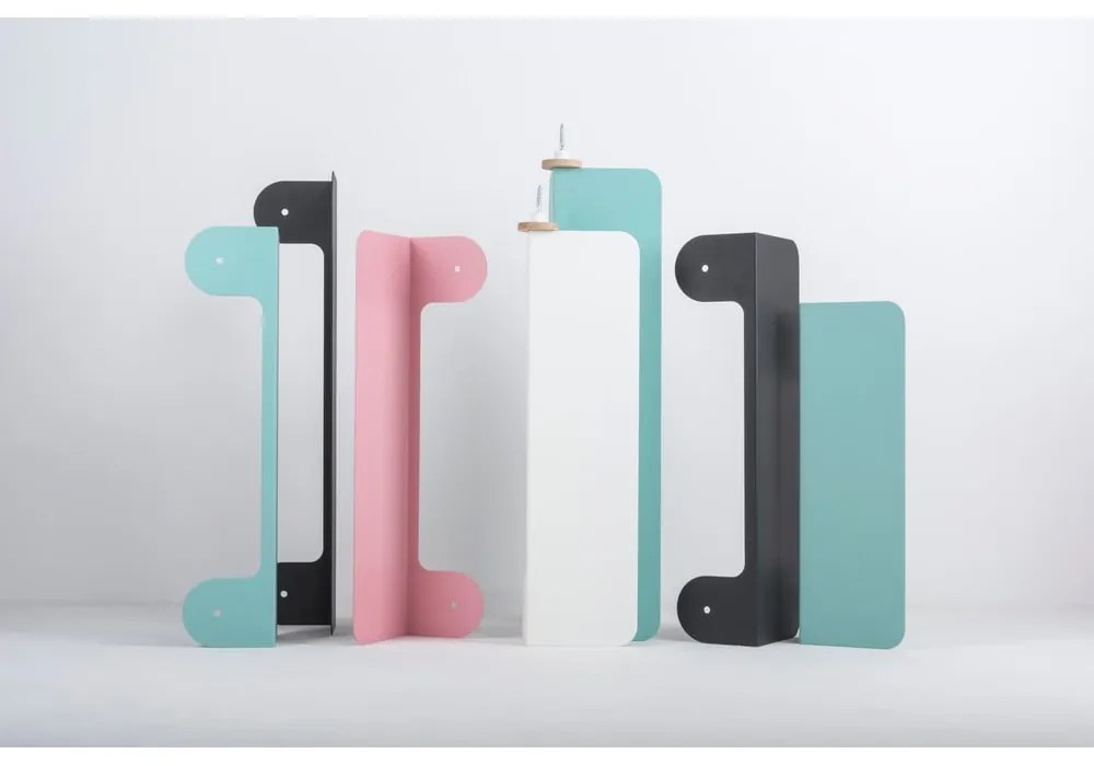 Raft de perete din oțel și detalii din lemn de stejar, cu 2 cârlige Gazzda Hook, lungime 60 cm, alb