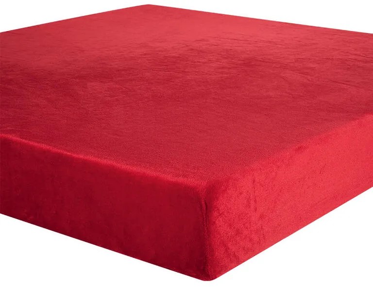 Cearceaf cu elastic din micropluş roşu pat simplu