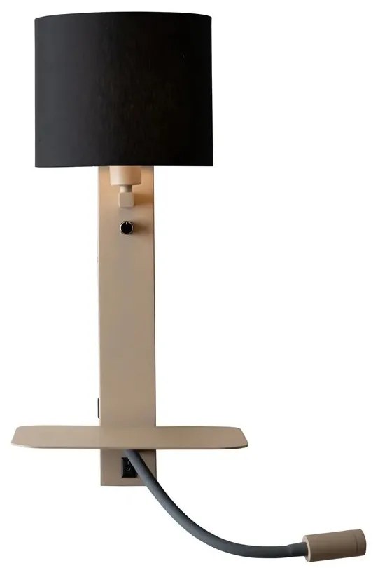 Aplica cu raft si reader LED, port USB si abajur textil negru Florence