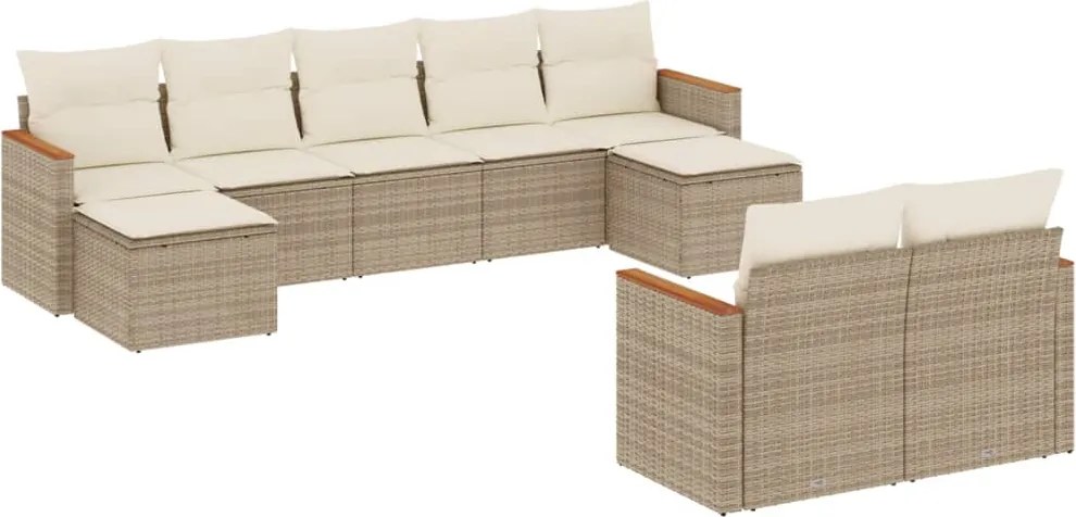 vidaXL Set canapele de grădină, 9 piese, cu perne, bej, poliratan