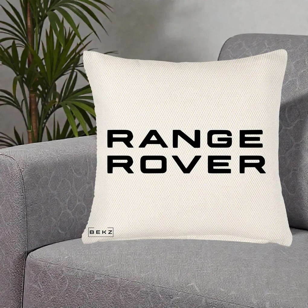 Perna Personalizata cu emblema Range Rover, 40x40 cm, Crem Reliefat, Husa Detasabila, Perna Inclusa, BEKZ®