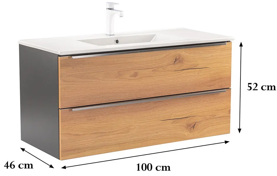 Dulap inferior Vario Trim 100 cu lavoar antracit-stejar