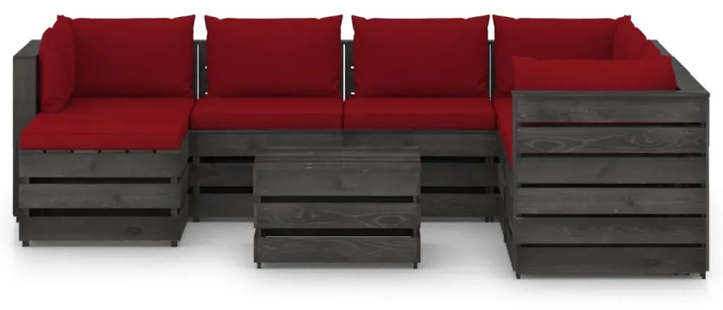 3068393 vidaXL Set mobilier grădină cu perne, 8 piese, gri, lemn tratat