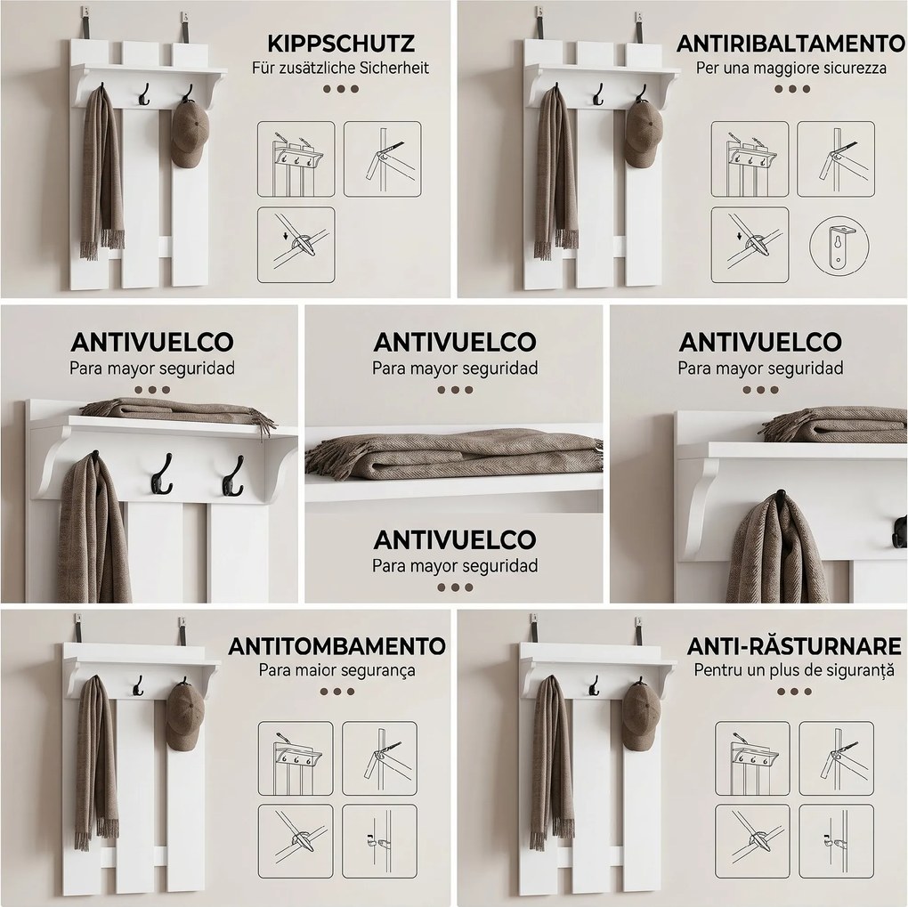 HOMCOM Cuier de Intrare 3 în 1 cu 4 Cârlige, Etajeră pentru Pantofi și Bancă Depozitare, 71,5x39,5x170 cm, Maro | Aosom Romania