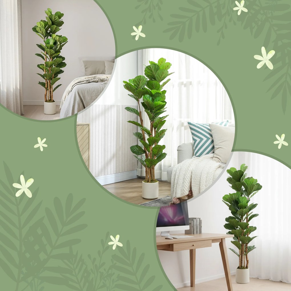 HOMCOM Plantă Artificială Ficus Lyrata 150 cm - Verde | Aosom Romania