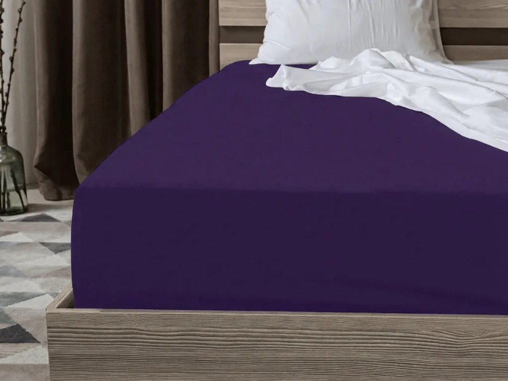 Cearsaf Jersey cu lycra mov inchis 180 x 200 cm