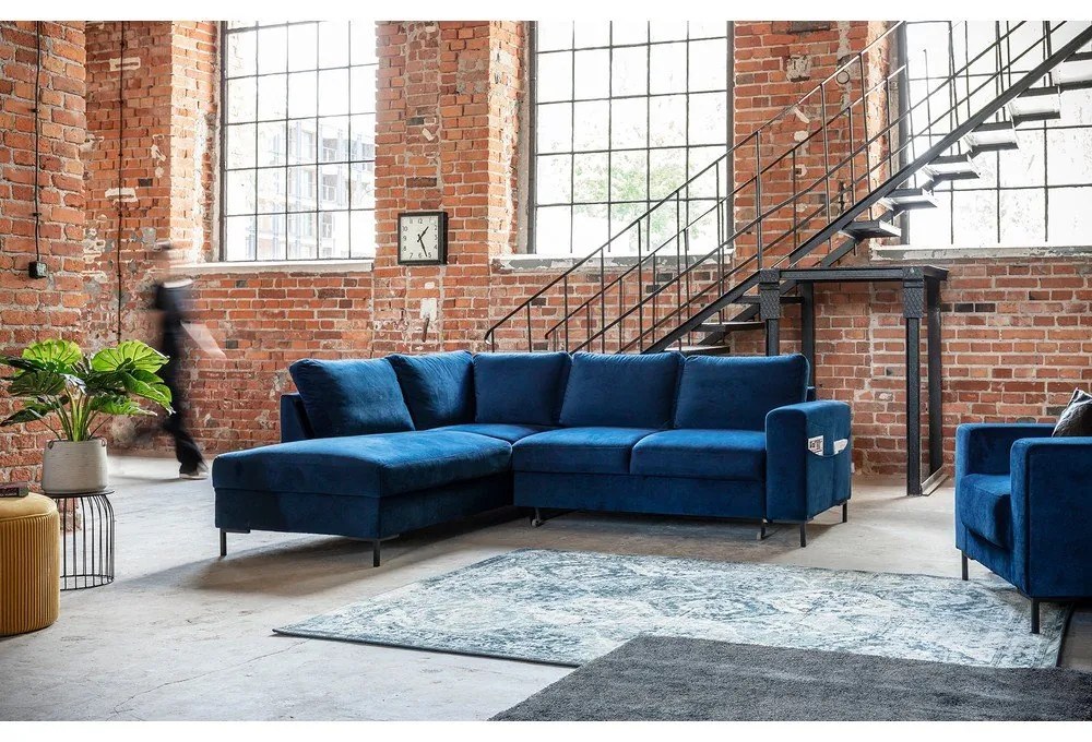 Colțar albastru închis extensibil cu tapițerie din catifea (cu colț pe partea stângă ) Lofty Lilly – Miuform