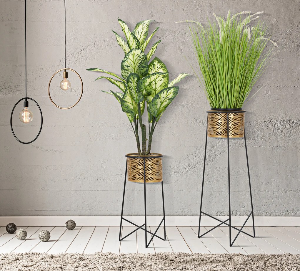 Set 2 suporturi flori COUPLE EXY, Metal, Auriu Negru, 37x76 - 27x51 cm