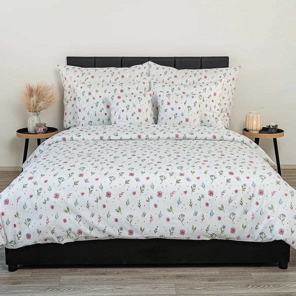 Lenjerie de pat din bumbac crep Kvalitex Pajiște de vară, 240 x 220 cm, 2x 70 x 90 cm, 240 x 220 cm, 2 buc. 70 x 90 cm