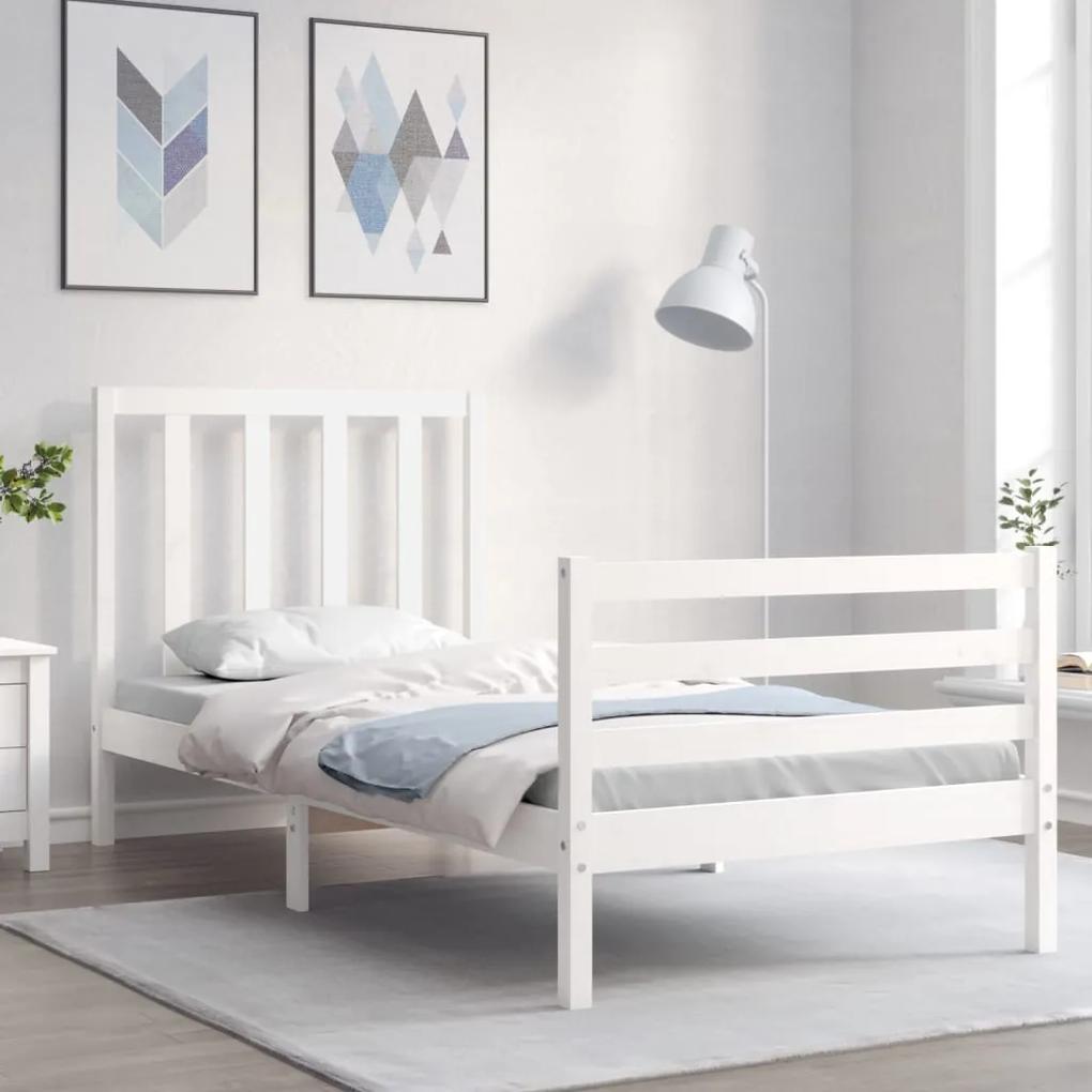3193782 vidaXL Cadru de pat cu tăblie, alb, 100x200 cm, lemn masiv