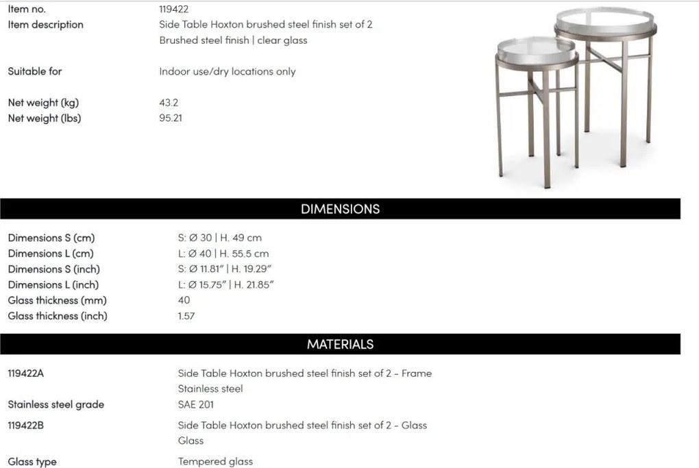 Set de 2 Masute LUX, Otel Periat, Sticla, Hoxton