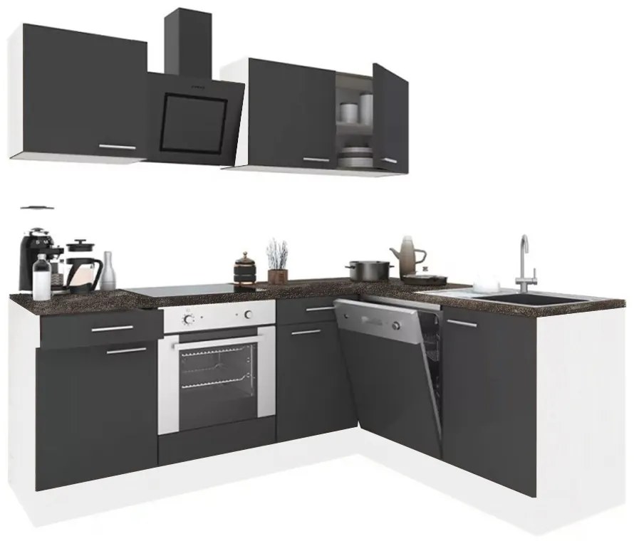 Dulap de bucătărie de colț Yorki 220, corp alb, față antracit satinat, element inferior cuptor