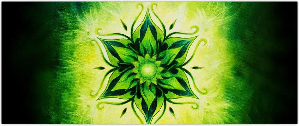 Tablou - Mandala de flori, fundal verde (120x50 cm)