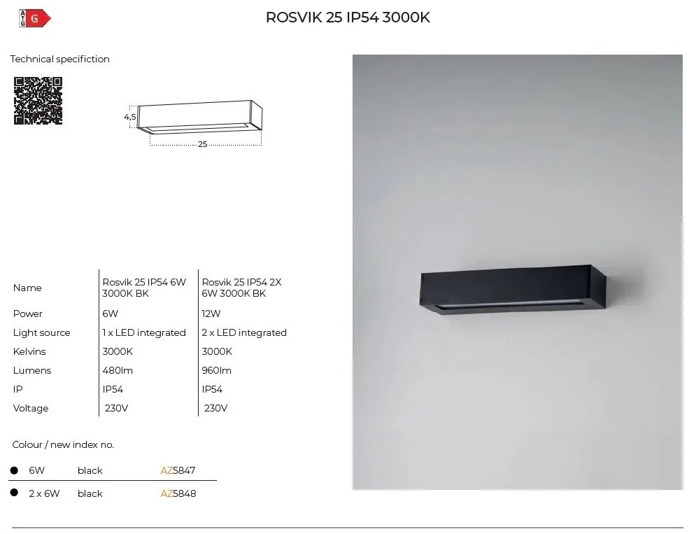 Aplica LED ambientala de exterior IP54 ROSVIK 25cm 1x6W
