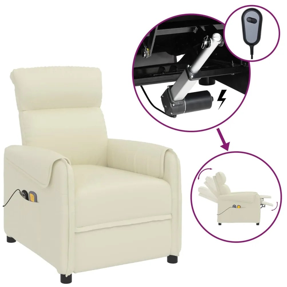 3143337 vidaXL Fotoliu de masaj electric, crem, piele ecologică