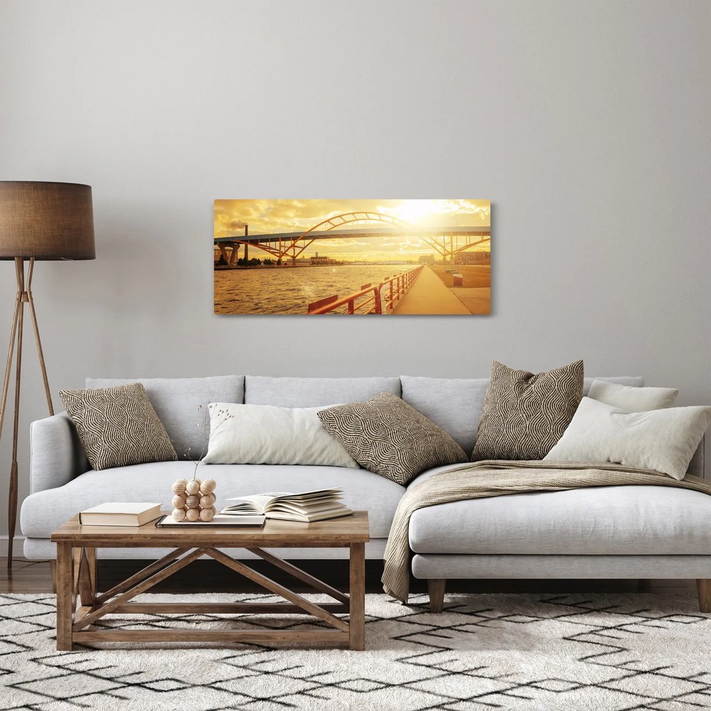 Tablou cu pod și apus de soare (120x50 cm)