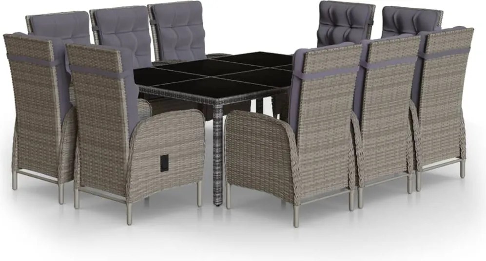 vidaXL Set mobilier de grădină, 11 piese, gri, poliratan
