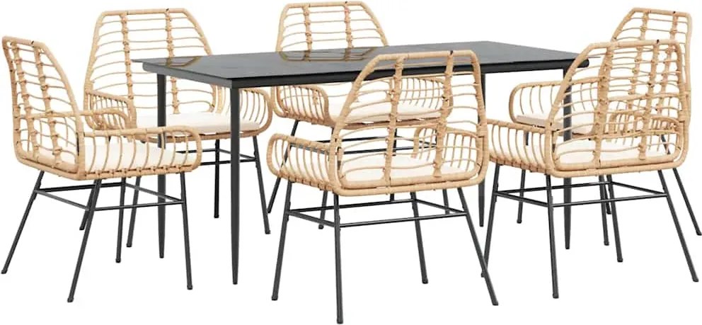 vidaXL Set de sufragerie de grădină de 7 piese sticlă poliratan maro