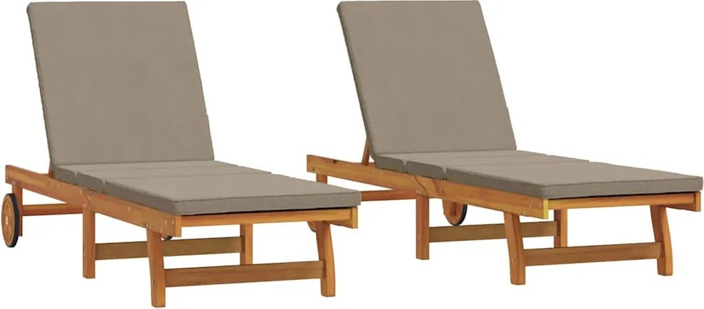 vidaXL Șezlong 2-persoană 2 pcs Maro Lemn Solid de Acacia