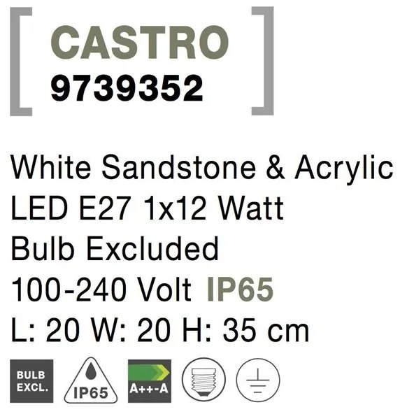 Stalp pentru iluminat exterior IP65 CASTRO alb, H-35cm NVL-9739352