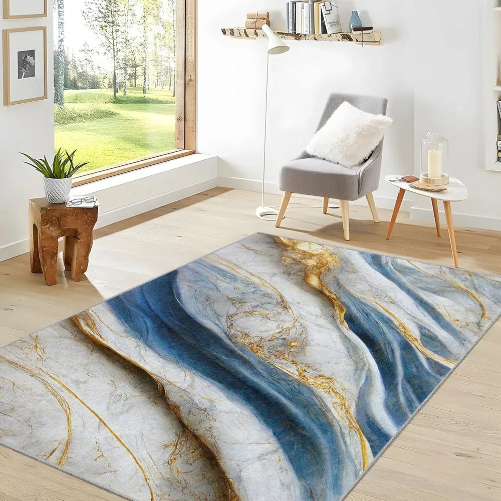Covor albastru lavabil 120x180 cm Golden Spill – Mila Home