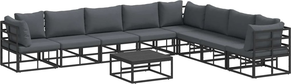 vidaXL Set de canapele pentru grădină cu pernă 9 pcs Negru Aluminiu