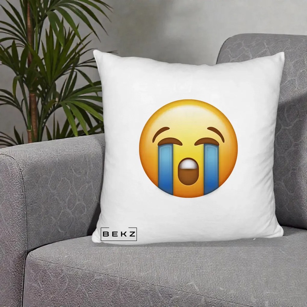Perna Decorativa Emoji Plange, 40x40 cm, Alb Pufos, Husa Detasabila, Perna Inclusa, BEKZ®