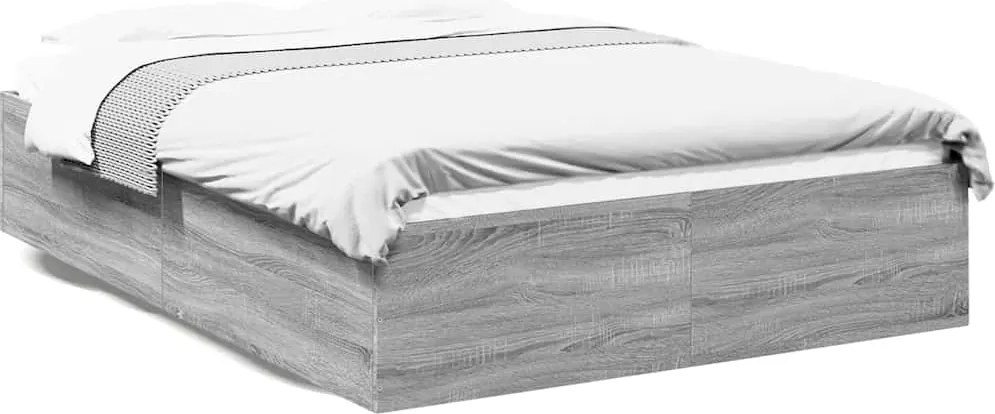 vidaXL Cadru de pat, gri sonoma, 135x190 cm, lemn prelucrat