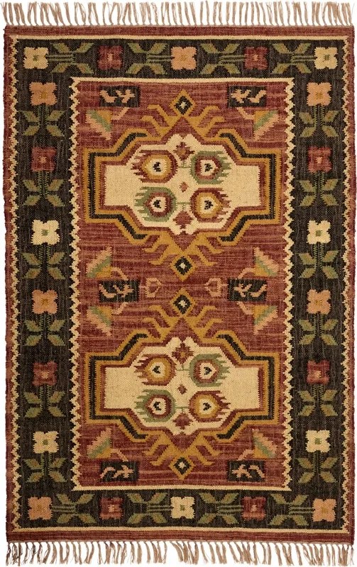 Covor din iută țesut manual cu model geometric kilim, 120×180 cm, „Jopf"