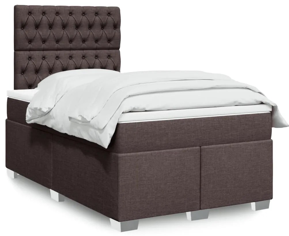 vidaXL Pat box spring cu saltea, maro închis, 120x200 cm, textil