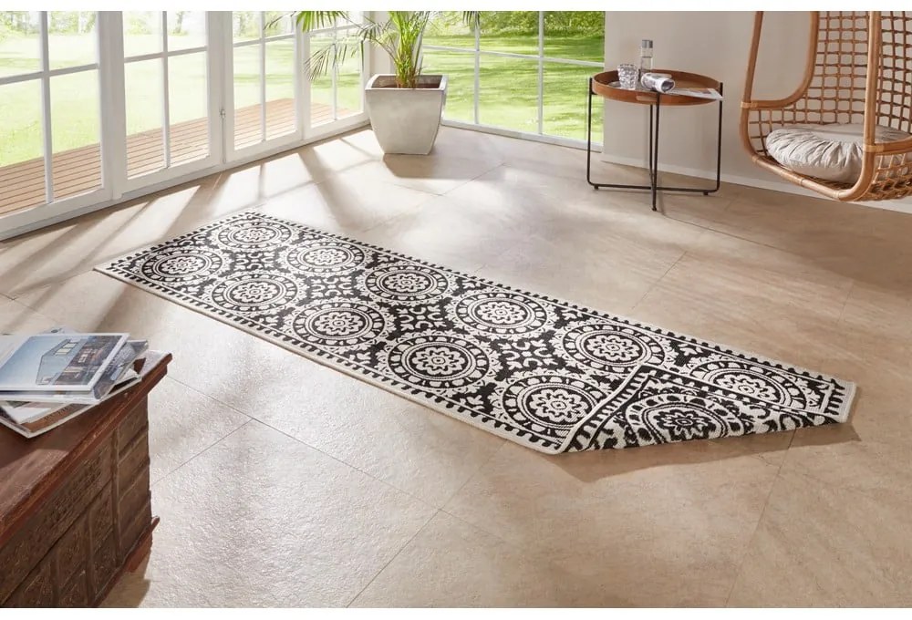 Covor adecvat pentru exterior NORTHRUGS Jardin, 80 x 350 cm, negru-crem