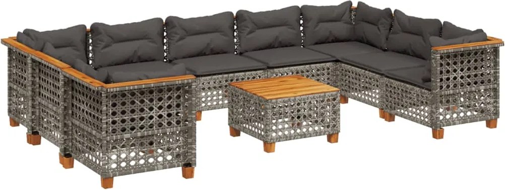 vidaXL Set mobilier de grădină cu perne, 10 piese, gri, poliratan
