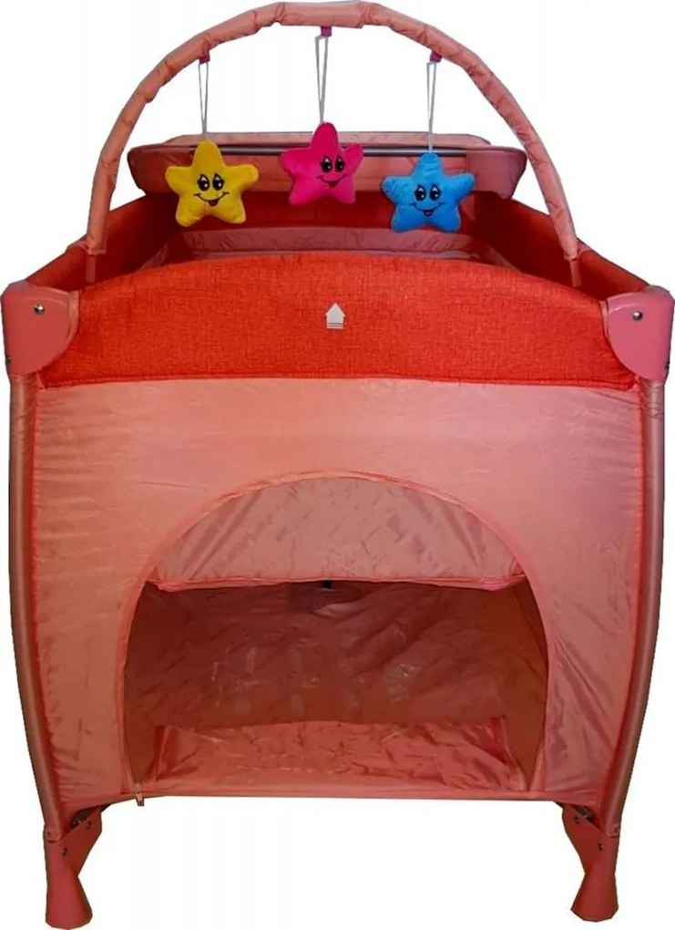 Patut Pliant NOVOKIDS™ Baby C, 120X60 cm, transforabil in Tarc Copii, 2 Niveluri, Masa infasat detasabila, jucarii din plus, geanta transport, Corai